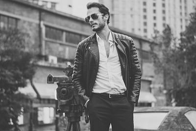 Hipster in black and white