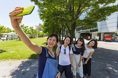 Group of Japanese Young Woman Taking a Selfie Self Portrait