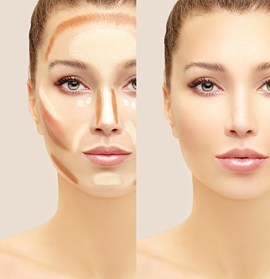 Make up woman face. Contour and highlight makeup.
