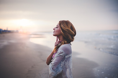 Dreamy girl  on beach