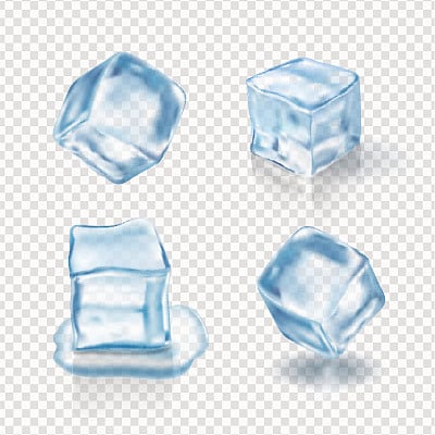 Transparent ice cubes in light blue colors. Realistic vector