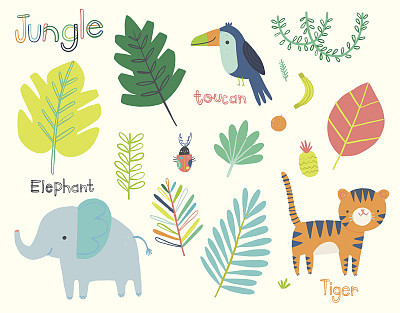 Cute Jungle Animal Clip Art Illustration Set