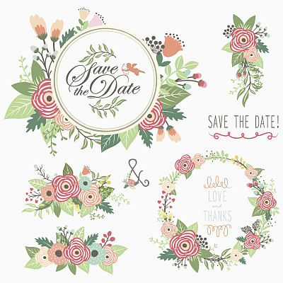 Floral Bouquet Wreath Frame Elements