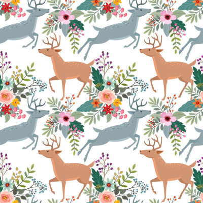 Deer in garden seamless pattern for fabric textile, wallpaper.