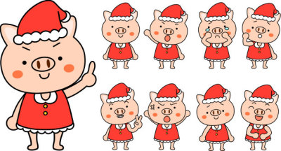 Pig's Santa Claus motional expression set