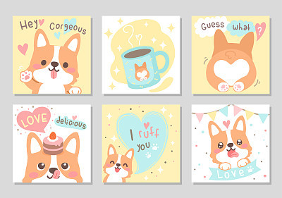Cute Corgi dog set - Square