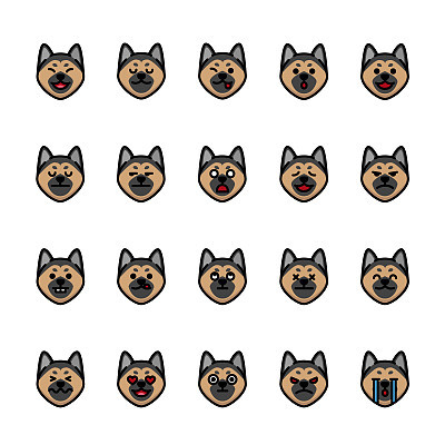 Color line icon set of German Shepherd Dog Emoji Emoticon
