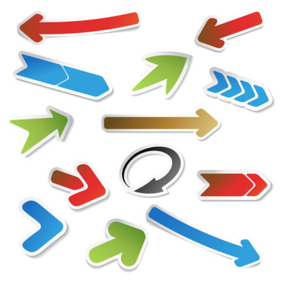 Vector buttons, arrows - labels on the white background. Usable for a link, Read more, Next, Join now, Subscribe, Registration, Buy now or menu options, color stickers