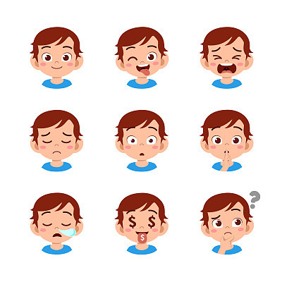 cute kid face expression emoji emoticon set