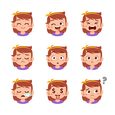 cute kid face expression emoji emoticon set