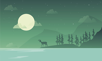Scenery at night mountain silhouettes vector illustration