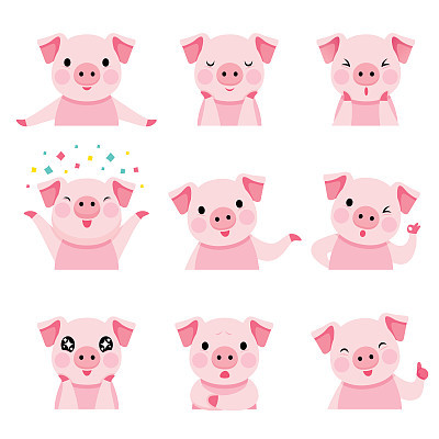 pig emoticons icons set year of the pig
