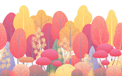 Line Horizontal Seamless Border with Autumn Trees