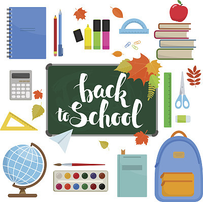 Set of school items