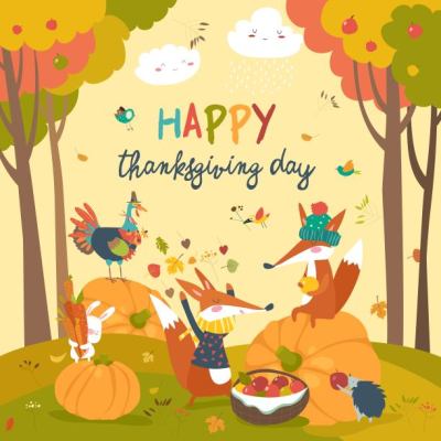 Cute animals celebrating Thanksgiving day