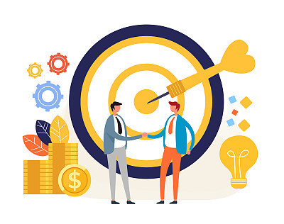 Business targeting deal concept. Vector flat graphic design illustration