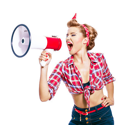 Pin-up style woman with megaphone