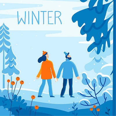 Vector illustration in flat linear style - winter illustration