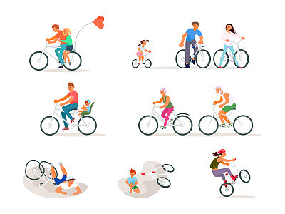 Set of different cyclist.