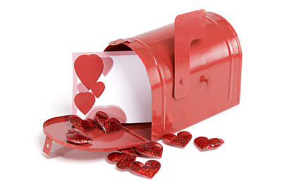 Blank Valentines Card in Mailbox with Heart Shaped Confetti, Copyspace