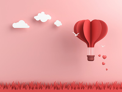 Origami made hot air balloon and cloud