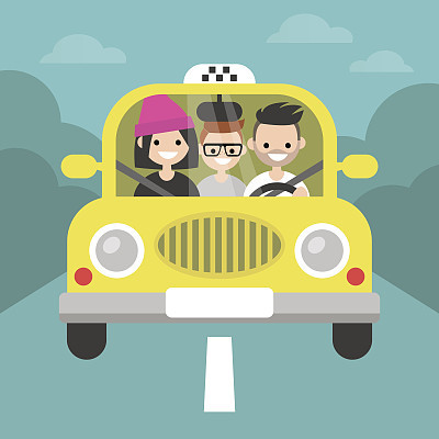 Carpool. Car sharing. Taxi service / flat editable vector illustration, clip art