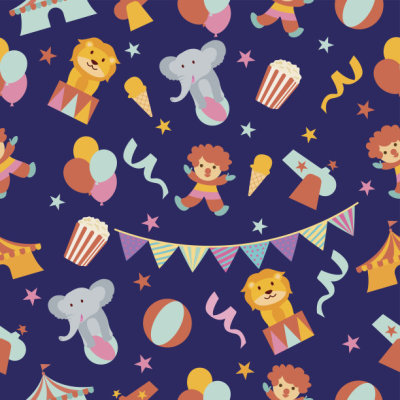 Cute Summer Circus Seamless Pattern Illustration