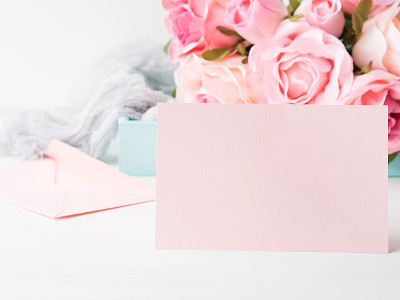 Blank paper pink card Valentine's day and roses invitation