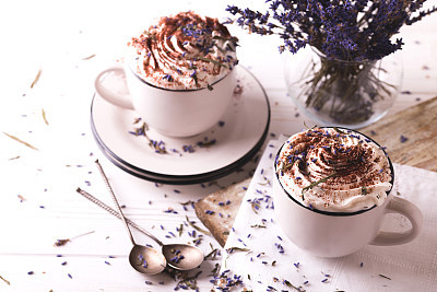 Two cups of hot chocolate with whipped cream