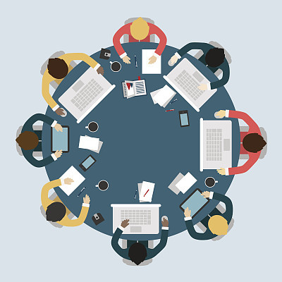Business meeting, brainstorming in flat style.