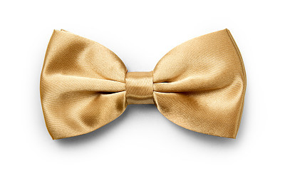 Gold color bow tie isolated on white background with clipping path