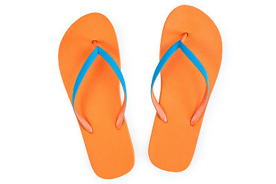 Orange Flip Flops Isolated On White Background. Top View