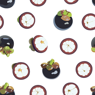 Mangosteen vector art seamless background.