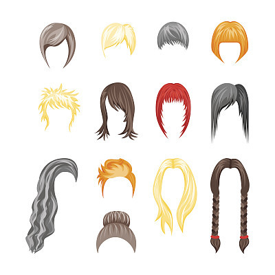 Cartoon Hairstyles Woman Set. Vector