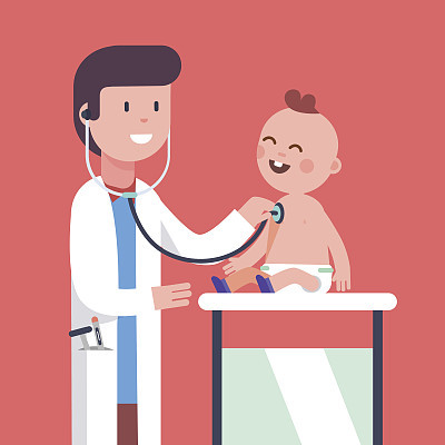 Pediatrician doctor examining little baby boy