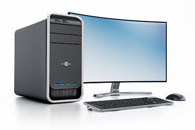 Modern desktop PC (personal computer) with curved screen