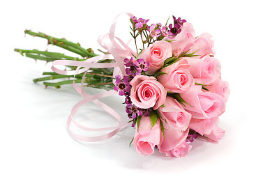 Pink and mauve rose bouquet isolated on white.