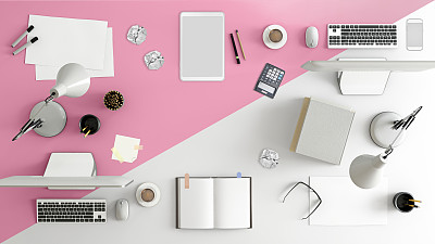 Business desk teamwork knolling