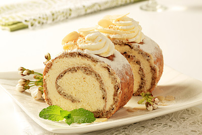 Nut and cream cake roll