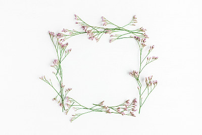 Flowers composition. Wildflowers on white background. Flat lay, top view