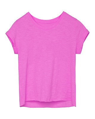 Pink empty women tee shirt with torn edges isolated