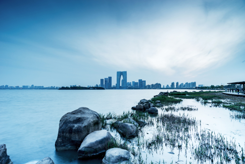 苏州,地形,金鸡湖,水平画幅,夜晚,无人,全景,城市天际线,户外,城市预览效果