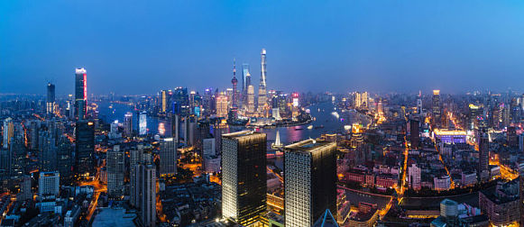 夜晚,浦东,现代,上海,城市天际线,居住区,天空,未来,水平画幅,高视角