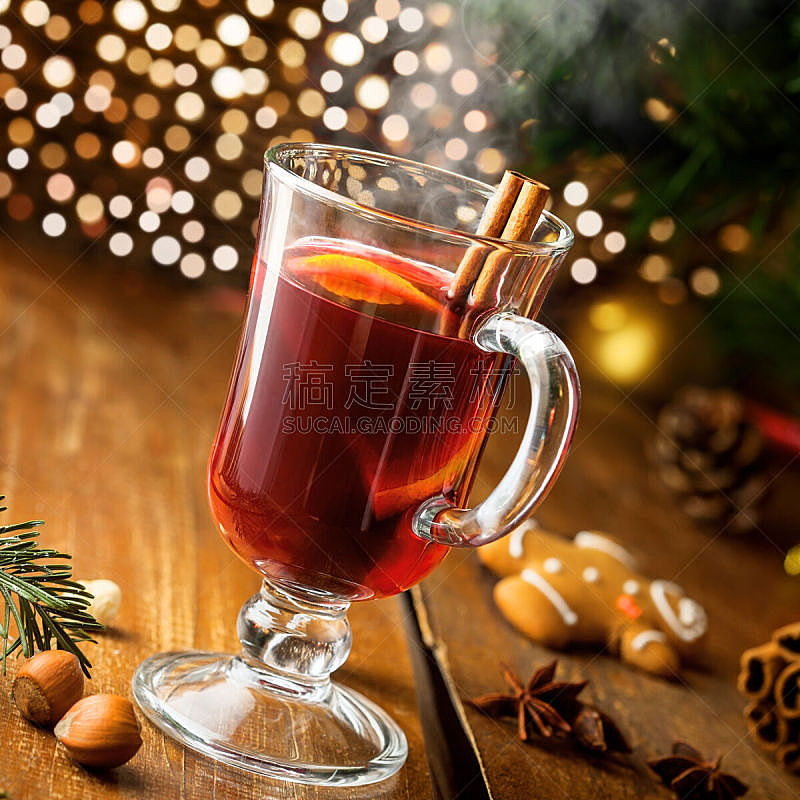 热,热甜红酒,葡萄酒,无人,玻璃,圣诞树,含酒精饮料,茴芹,饮料