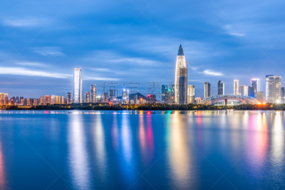 夜晚,深圳,居住区,水,天空,水平画幅,海港,户外,活力,都市风景
