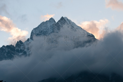 天空,水平画幅,坤布,雪,无人,喜马拉雅山脉,偏远的,户外,图像,石头