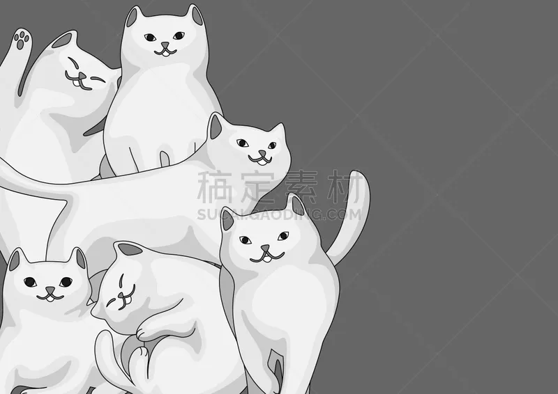 卡通 猫 背景 白色 绘画插图 美 贺卡 水平画幅 符号 爪子图片素材下载 稿定素材