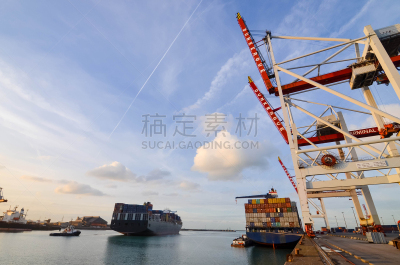 货物集装箱,海港,敦克尔克,船,商务,海上运输,商用码头,法国,黄昏,技术