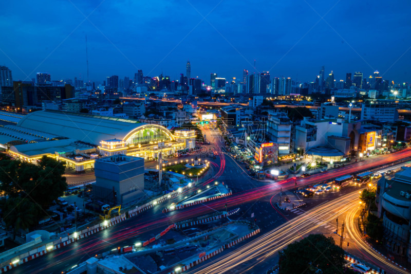 夜晚,曙暮光,泰国,都市风景,现代,街道,路,曼谷,塔,城市天际线