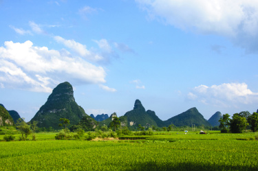 喀斯特,山,风景,玉龙雪山,遇龙河,阳朔,云南省,桂林,天空,水平画幅